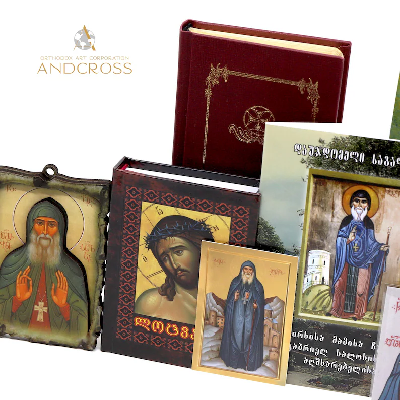Sacred Georgian Orthodox Gift Set of St Gabriel of Samtavro/Relic Icon/ Georgian New Testament/ Prayer Book and Akathist /Georgian Language - Image 16