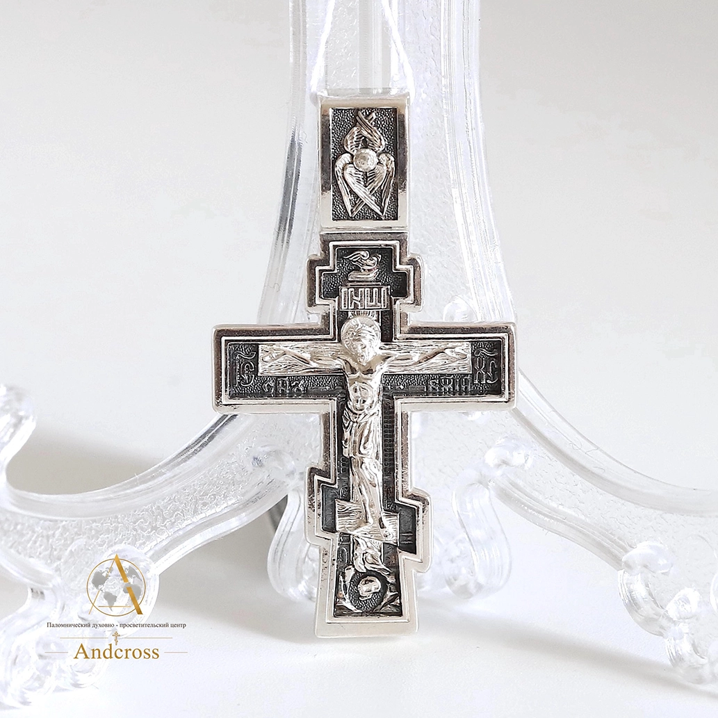 Orthodox Silver Cross “The Crucifixion of Christ” with a Prayer to the Cross - Image 3